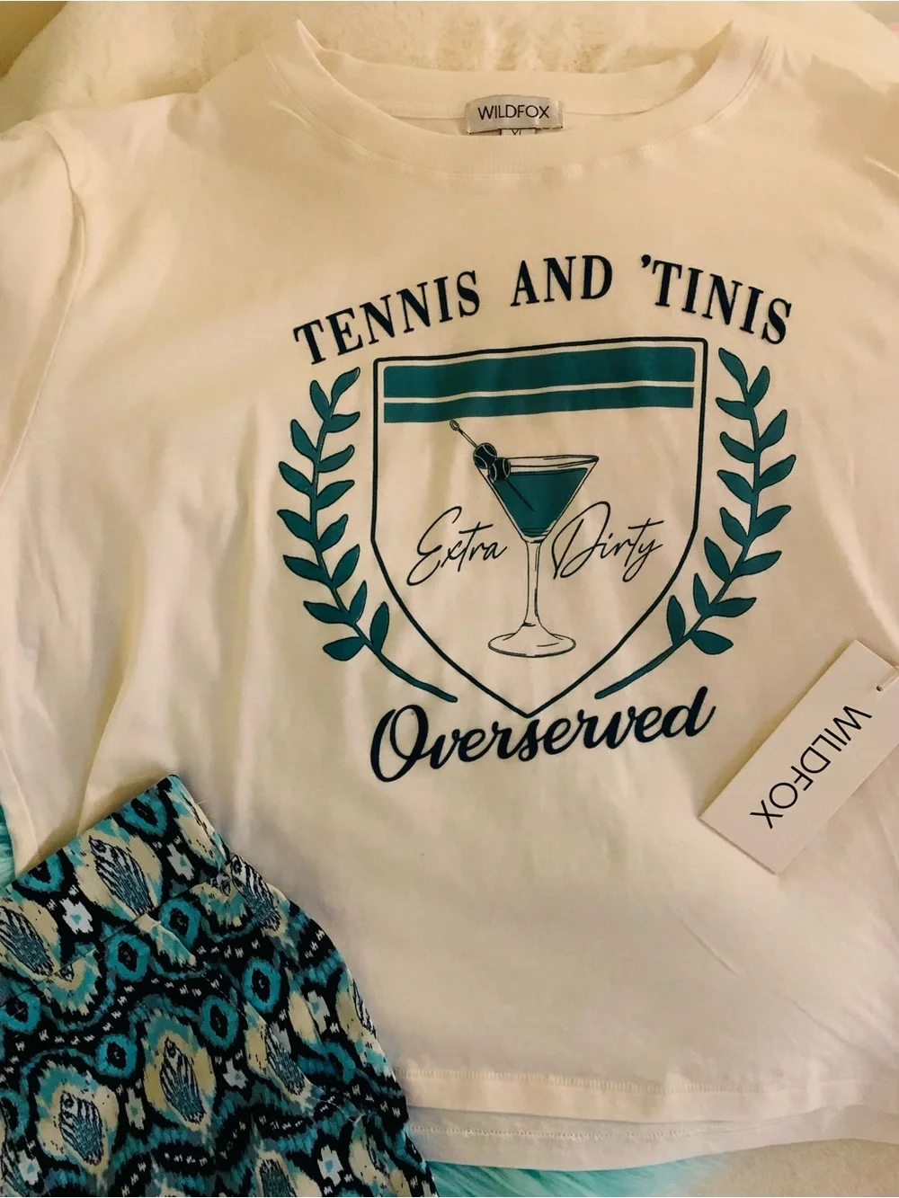 Wildfox Teal White Loungewear Set T-Shirt Shorts Matching Set Women’s XL